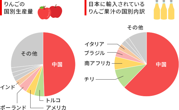 りんごの国別生産量 日本に輸入されているりんご果汁の国別内訳